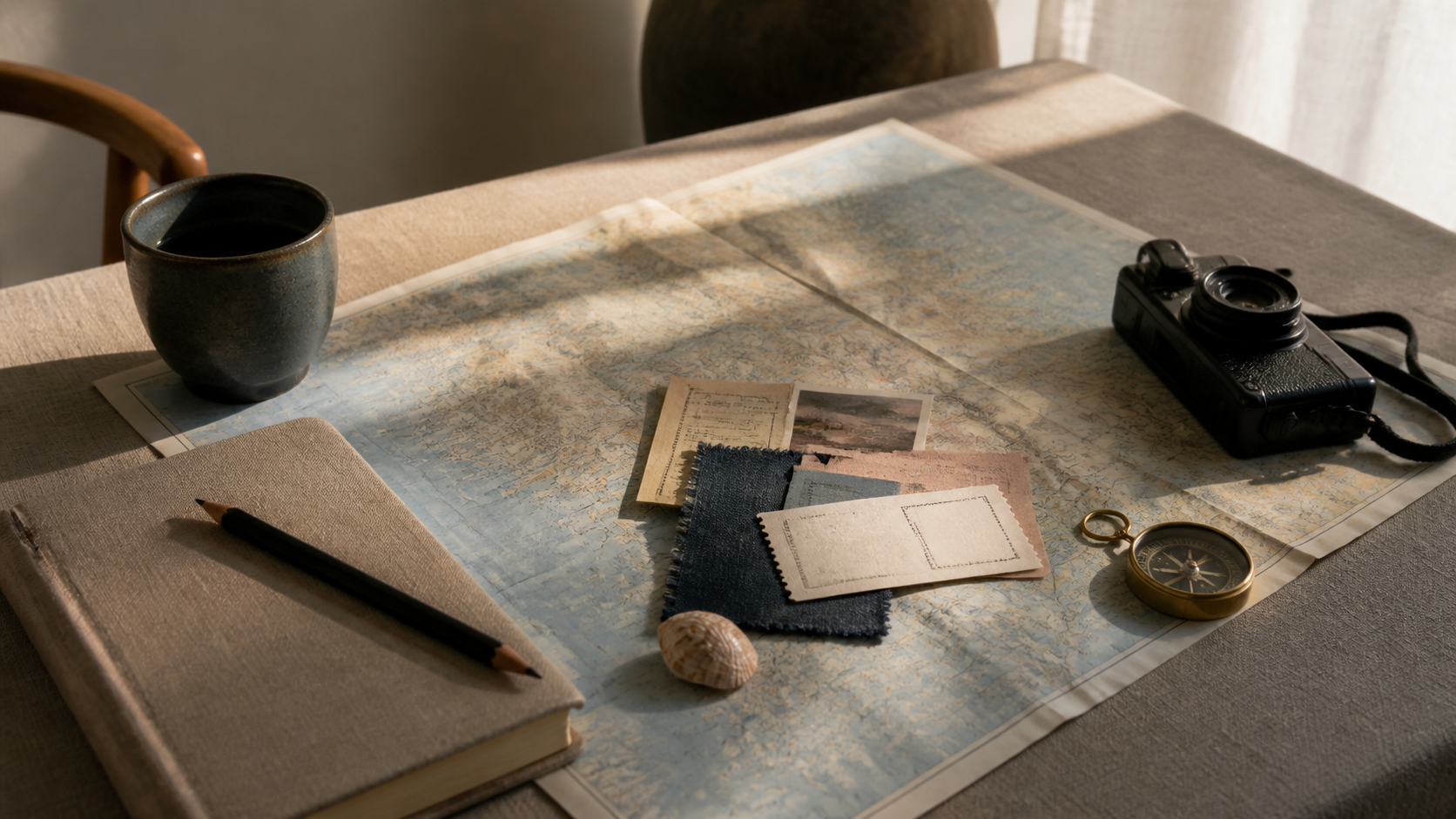 Mapa, cámara y brújula sobre un escritorio · Photo: Unsplash